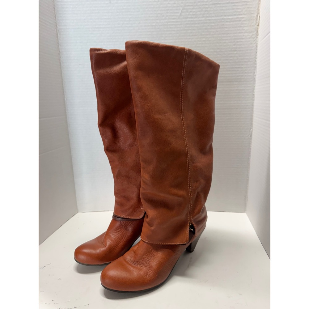 Lili Mill Italian Leather Slouch Knee High Boots Cognac Brown Size 37 6.5 Italy